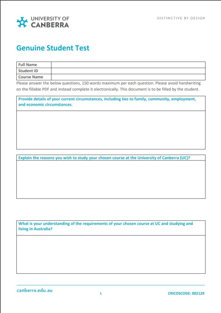UC Sydney Hills Genuine Student form