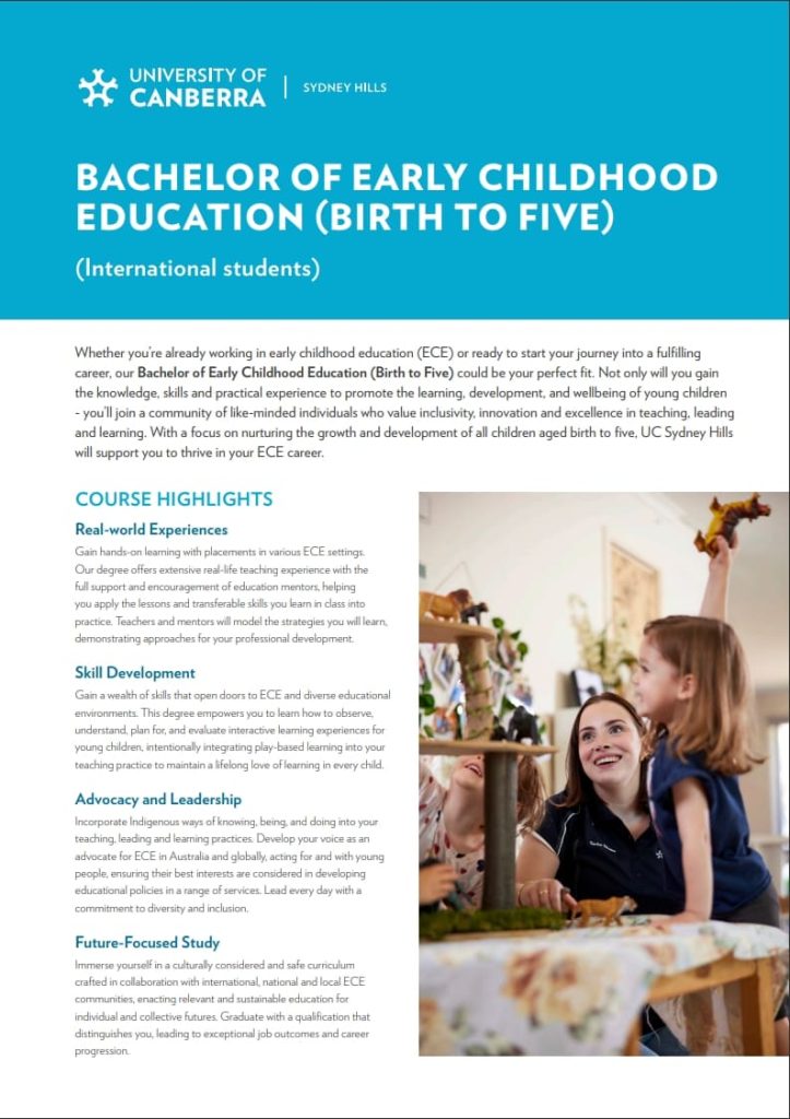 Bachelor of Early Childhood (Birth to Five) flyer - International