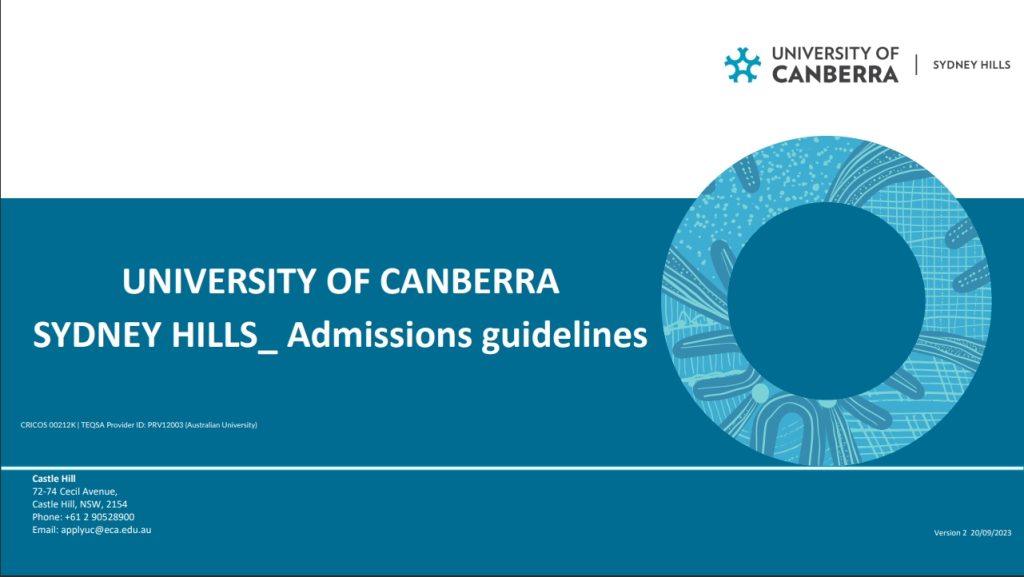 UC Sydney Hills admissions and entry requirements guidelines