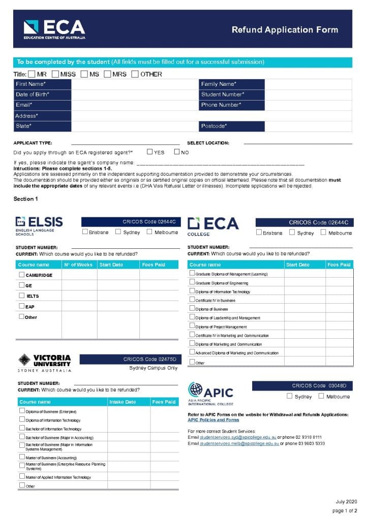 ECA Refund Application Form