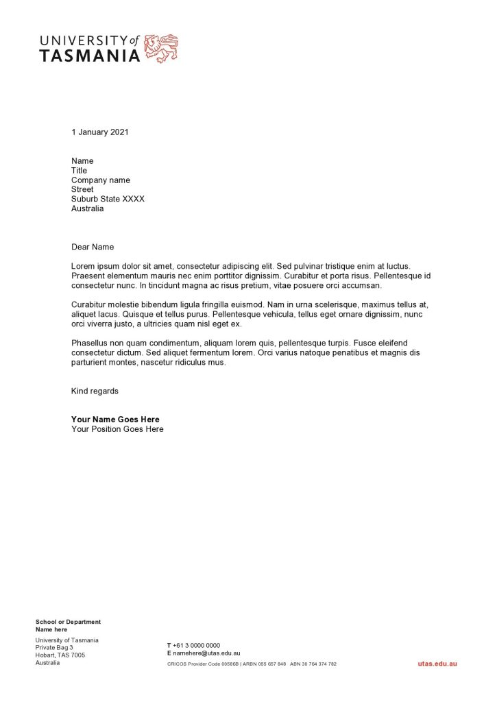 UTAS letterhead template