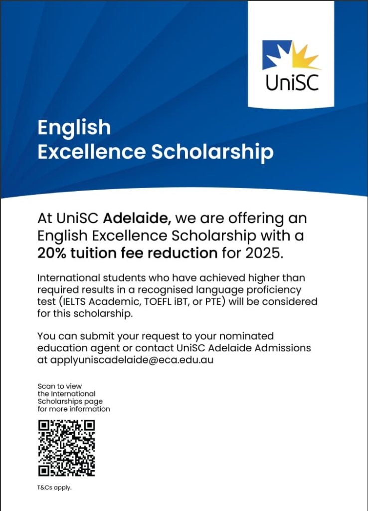 UniSC Adelaide - English Excellence Scholarship flyer
