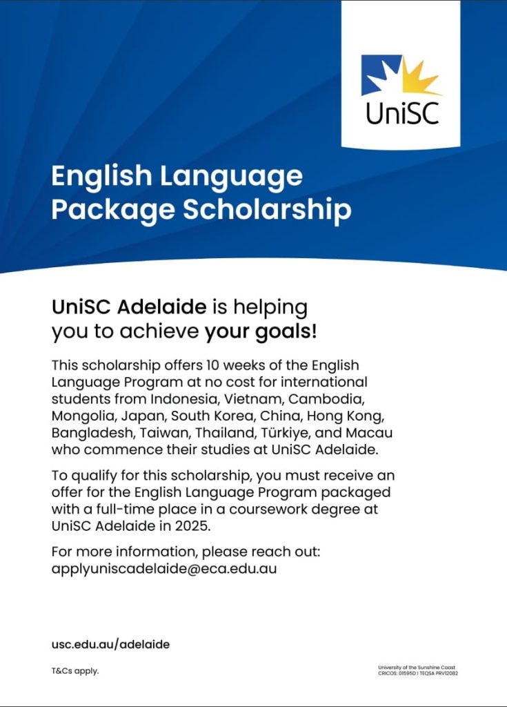 UniSC Adelaide - English Language Package Scholarship flyer