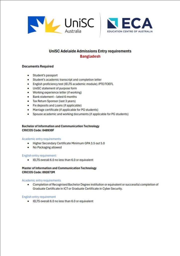 UniSC Adelaide - GS Guidelines for Bangladesh