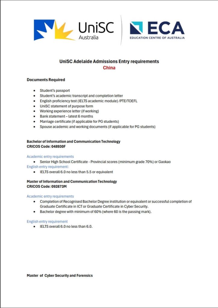 UniSC Adelaide - GS Guidelines for China