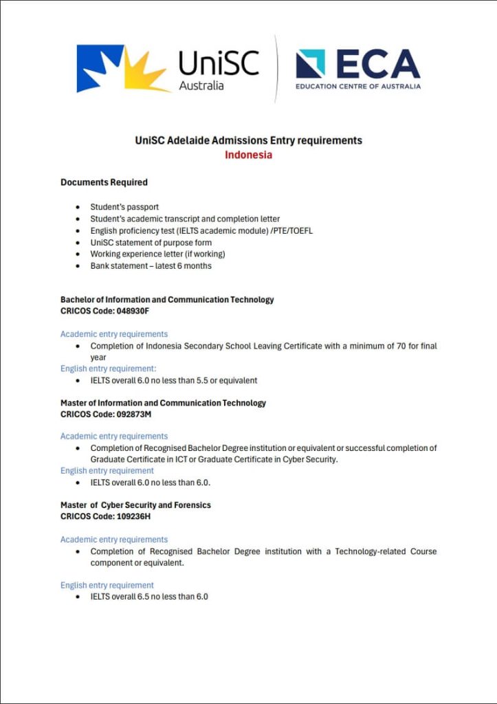 UniSC Adelaide - GS Guidelines for Indonesia