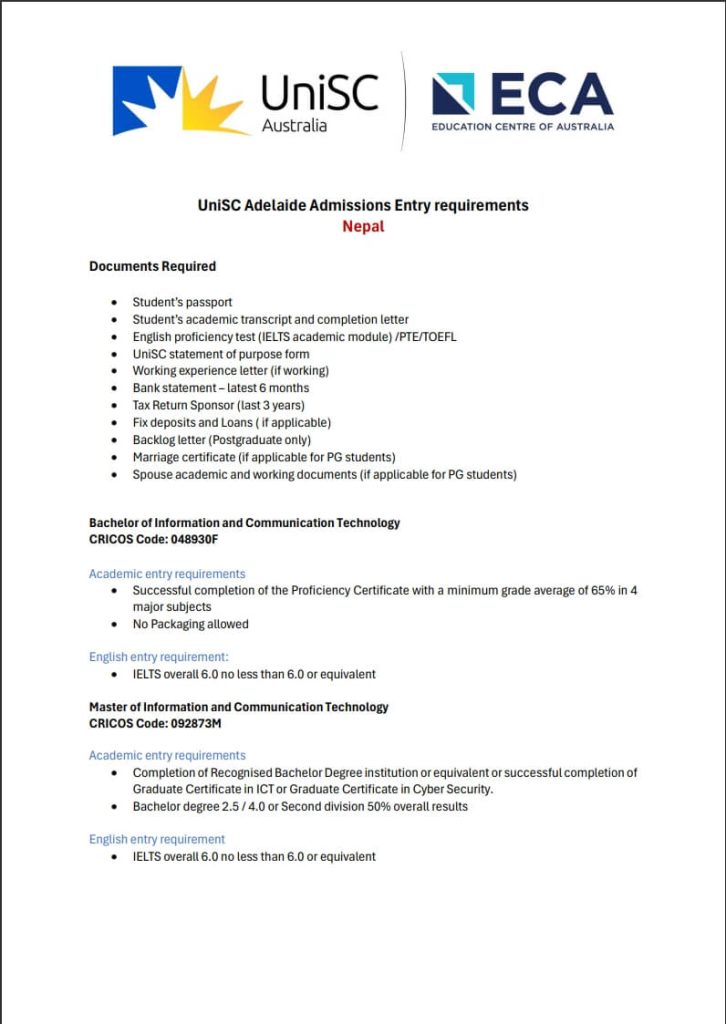 UniSC Adelaide - GS Guidelines for Nepal