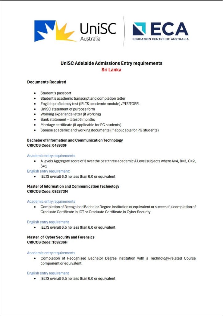 UniSC Adelaide - GS Guidelines for Sri Lanka