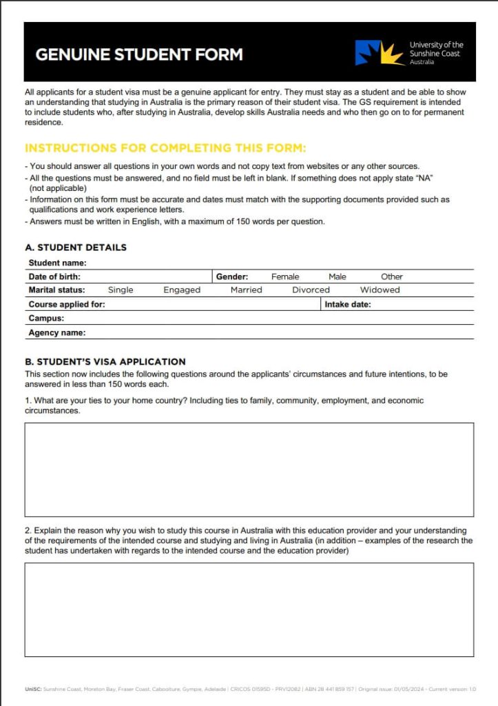 UniSC Adelaide - Genuide Student form